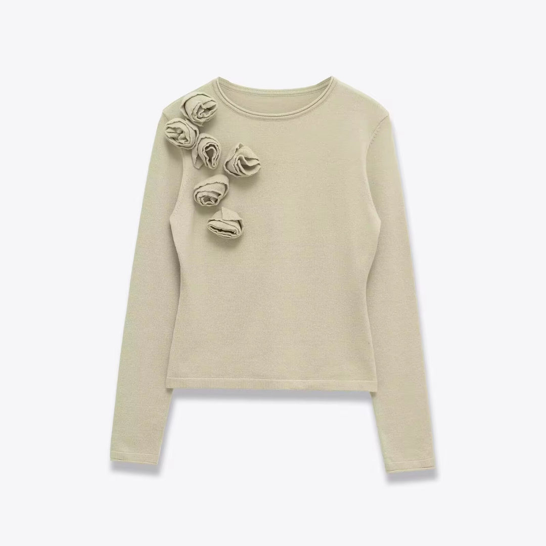 Rose Detail Long Sleeve Knit Top