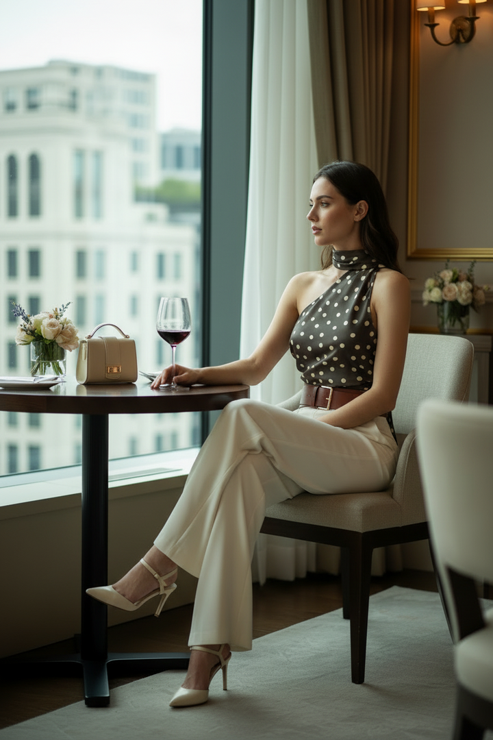 Polka Dot One-Shoulder Top