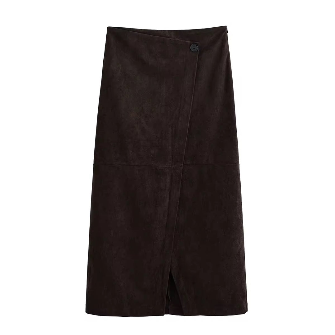 Brown Suede Wrap Skirt