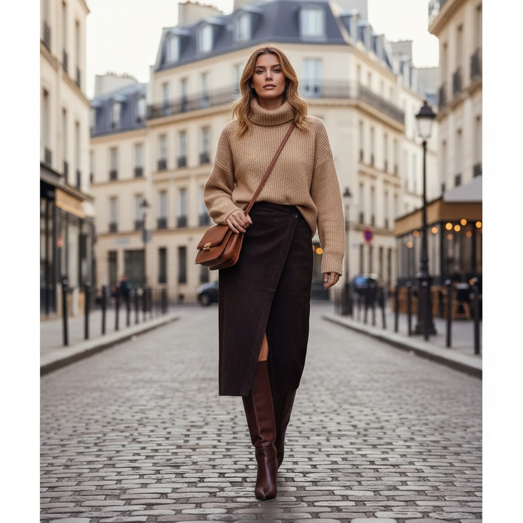 Brown Suede Wrap Skirt