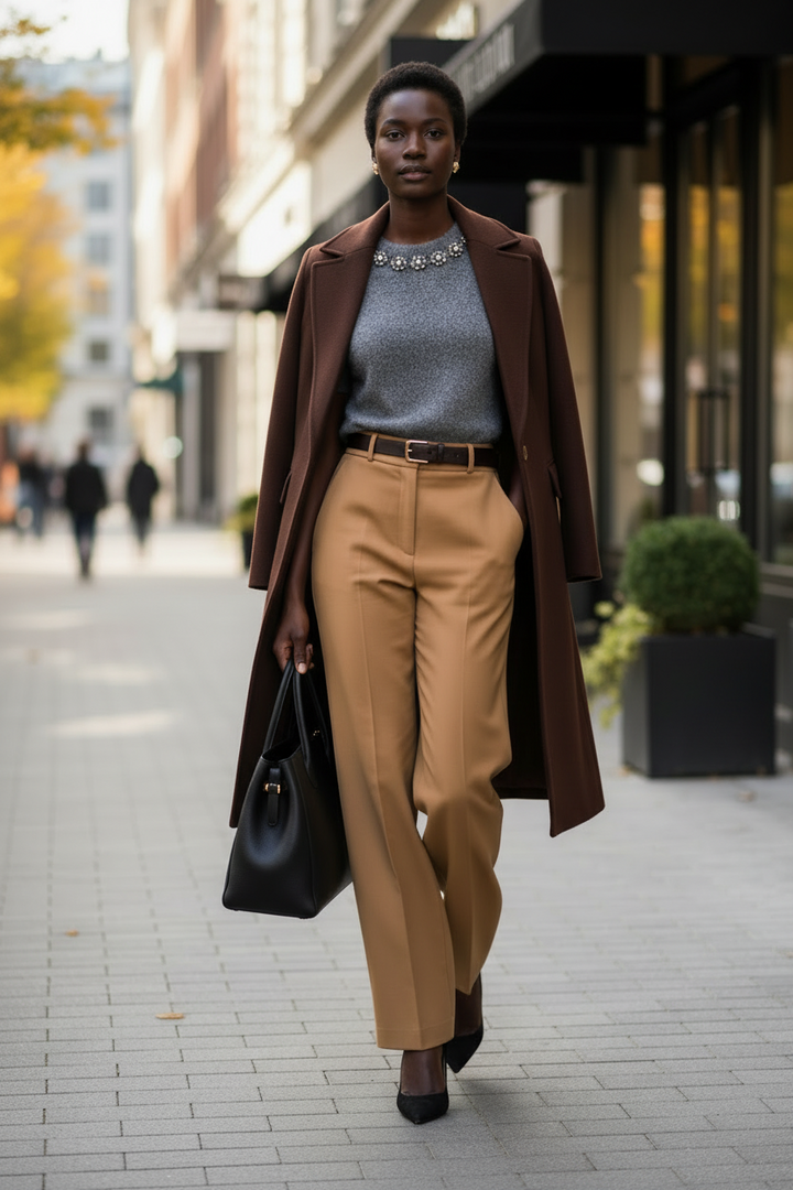 Gray Knit Top with Crystal Embellished Collar