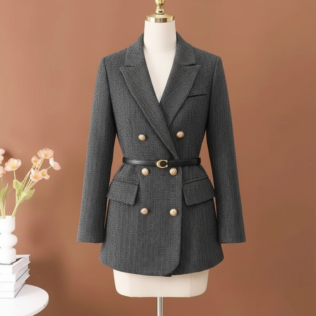 Herringbone Double-Breasted Blazer
