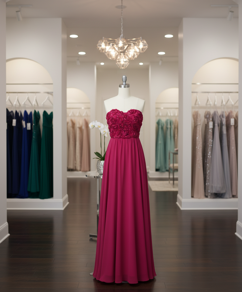 Strapless Rose-Embellished Maxi Dress