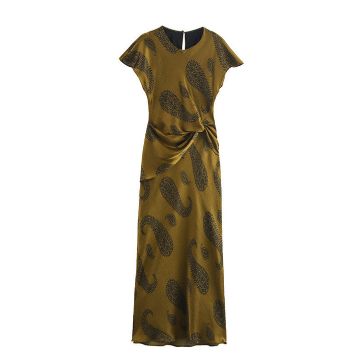 Paisley Print Twisted Knot Maxi Dress in Olive Green