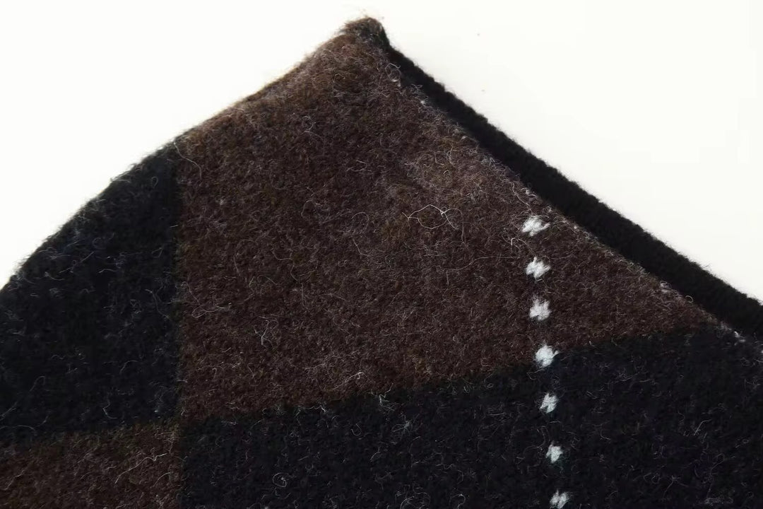 Argyle Pattern Turtleneck Sweater and Skirt Set