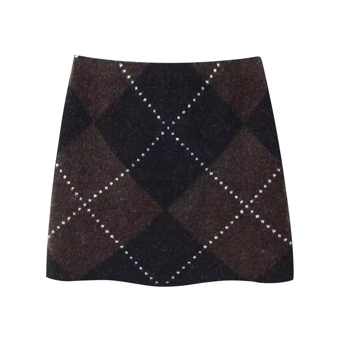 Argyle Pattern Turtleneck Sweater and Skirt Set