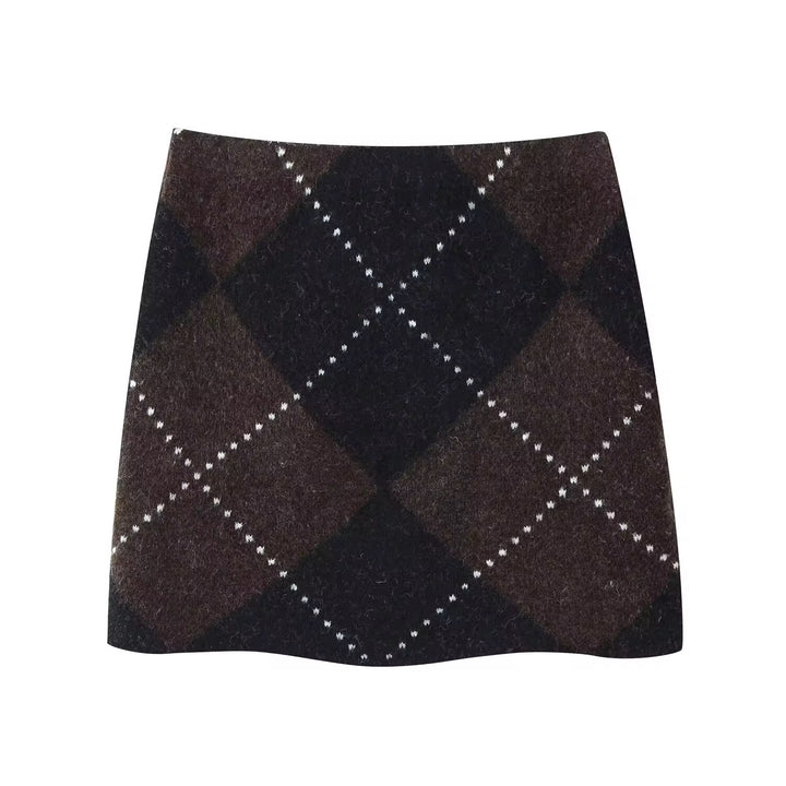 Argyle Pattern Turtleneck Sweater and Skirt Set