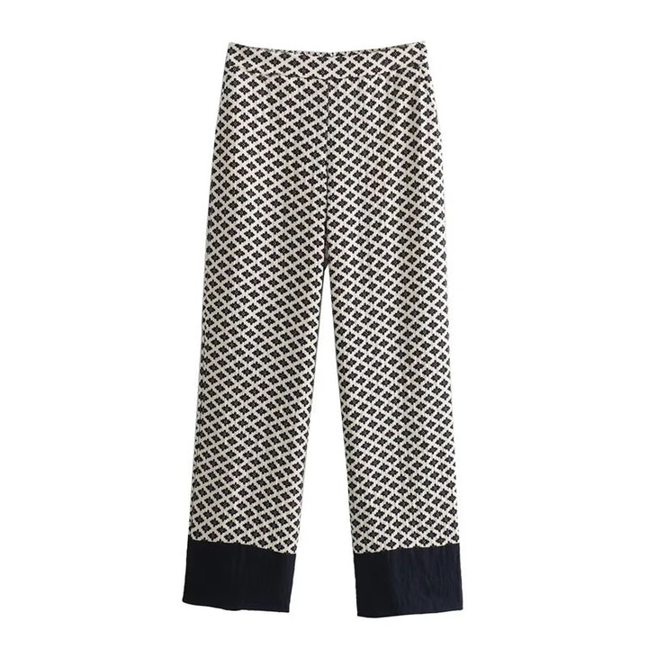 New Spring black white floral floral vintage pants