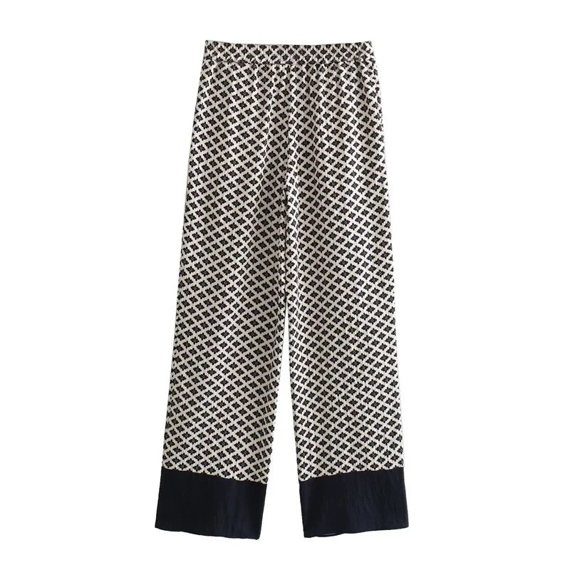 New Spring black white floral floral vintage pants