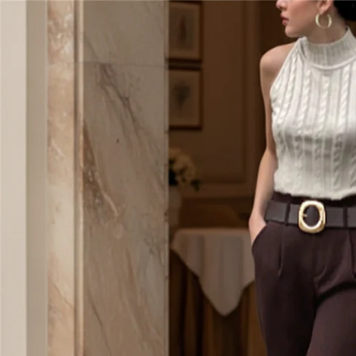 Brown High-Waist Wide-Leg Pants/ Belt