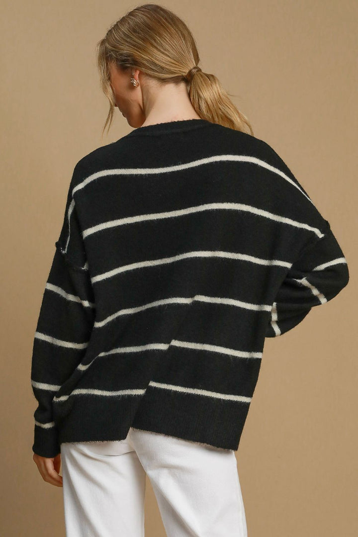 Wool Blend Striped Round Neck Sweater