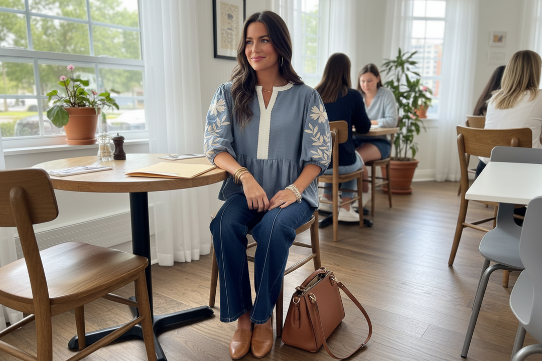 Embroidered Sleeve Peplum Blouse