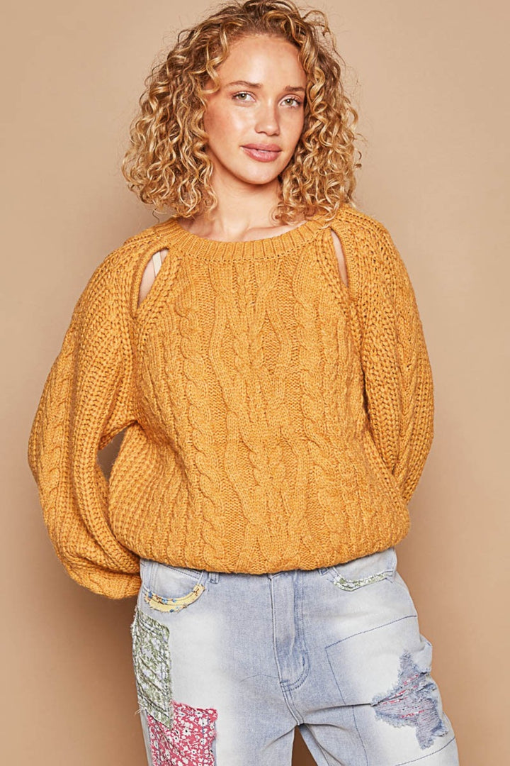 Cable Knit Cutout Long Sleeve Sweater