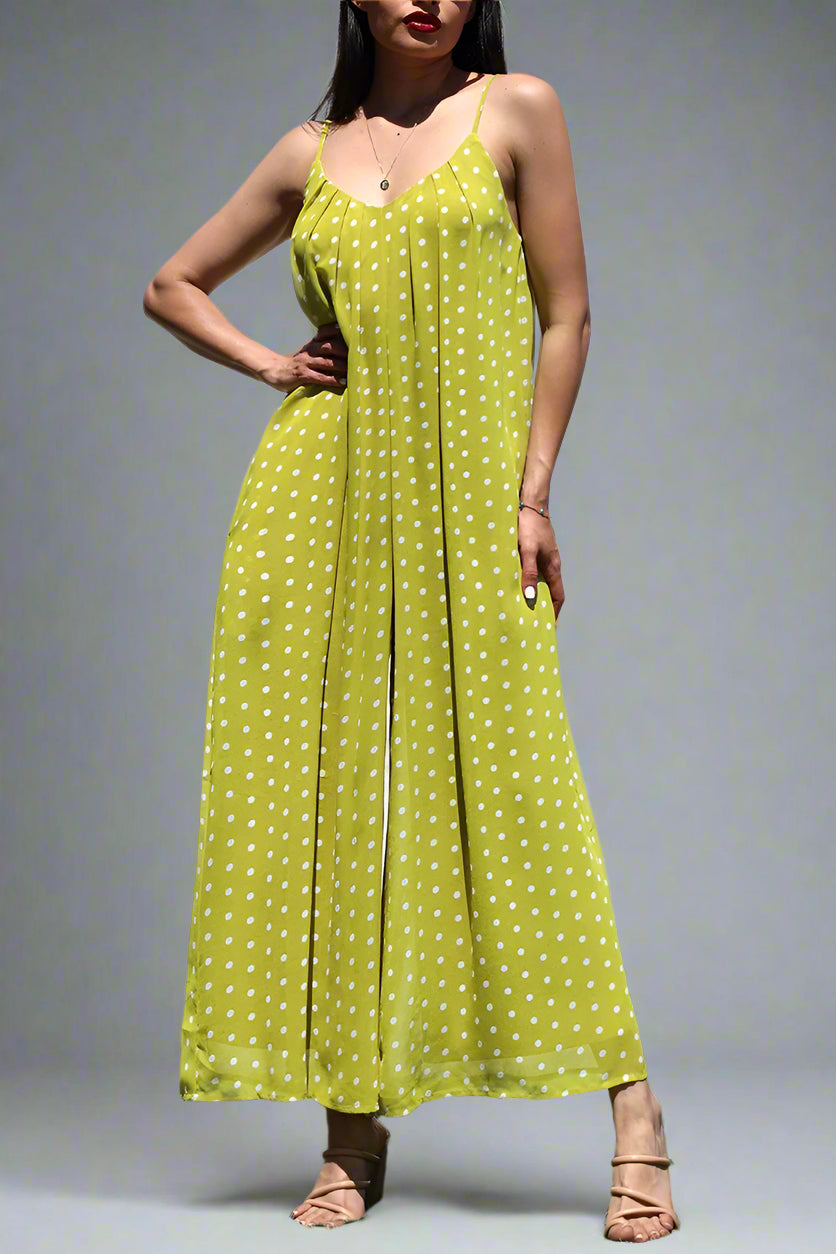 Lime Green Polka Dot Wide-Leg Jumpsuit