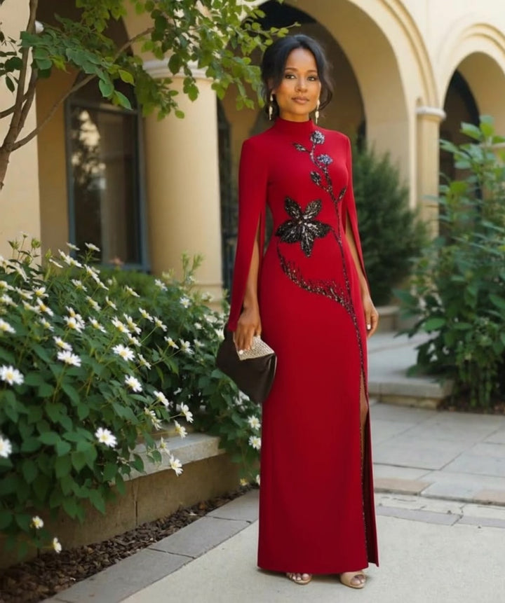 Red Sequin Embellished Maxi Dress