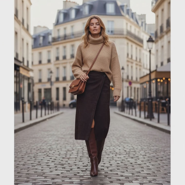 Brown Suede Wrap Skirt