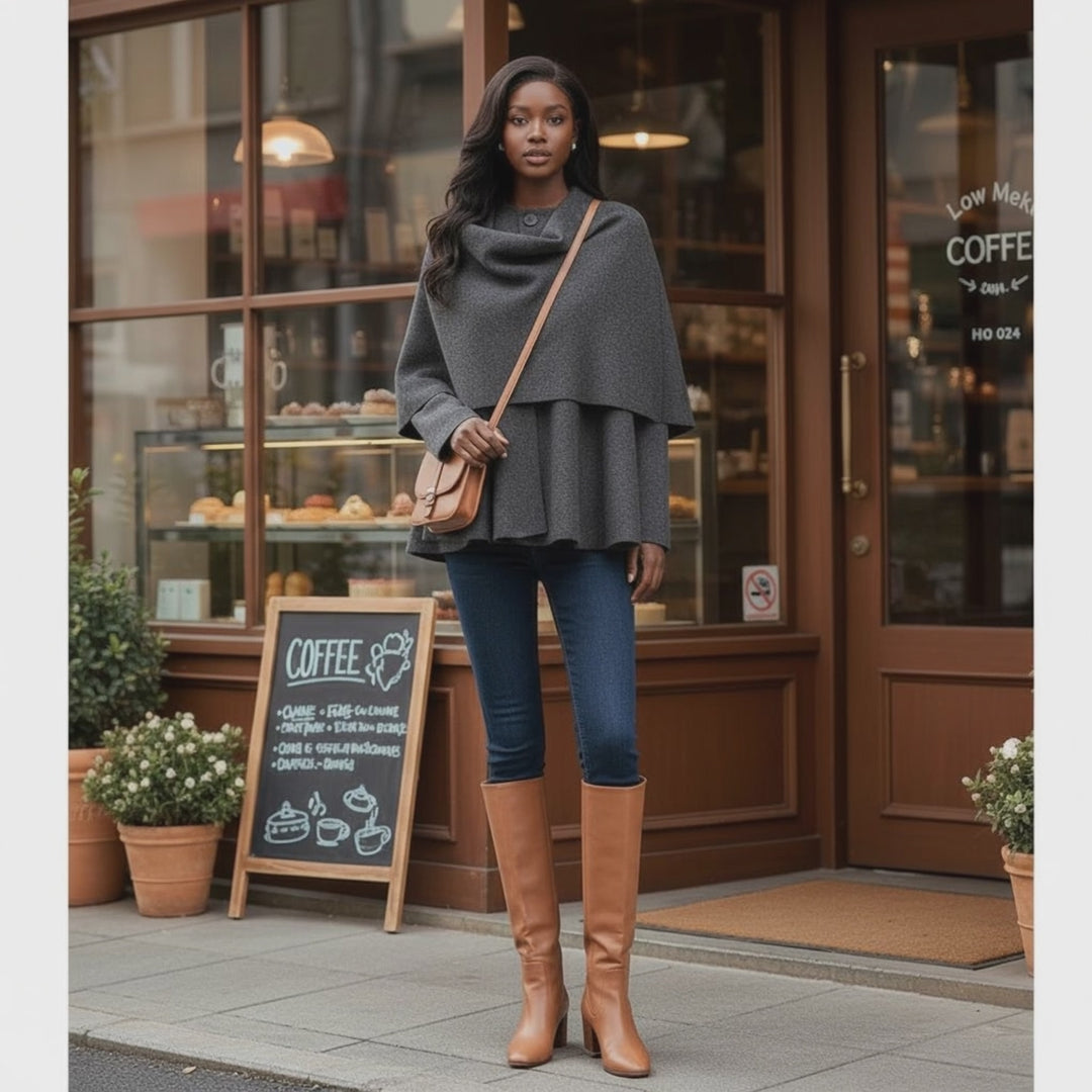 Dark Grey coat with asymmetrical scarf