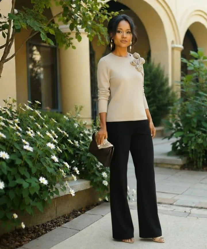 Rose Detail Long Sleeve Knit Top