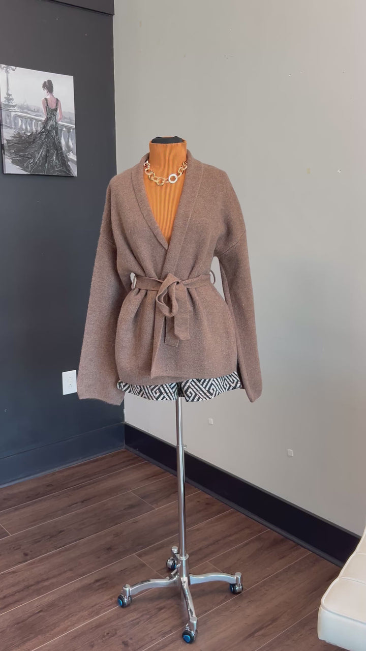 Belted Soft-Knit Cardigan – Mocha Brown