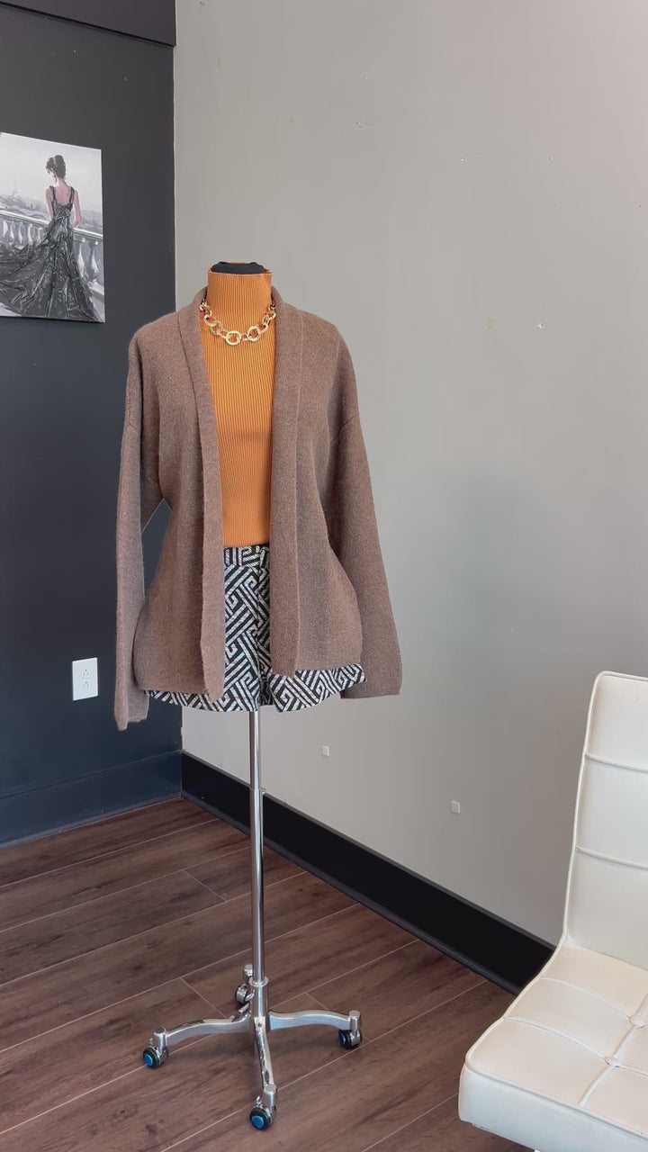 Belted Soft-Knit Cardigan – Mocha Brown