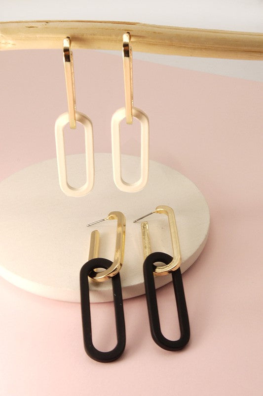 MODISH TWO TONE LINK DROP EARRINGS