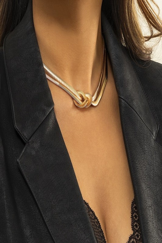 Silver Knotted Snake Collar Necklace