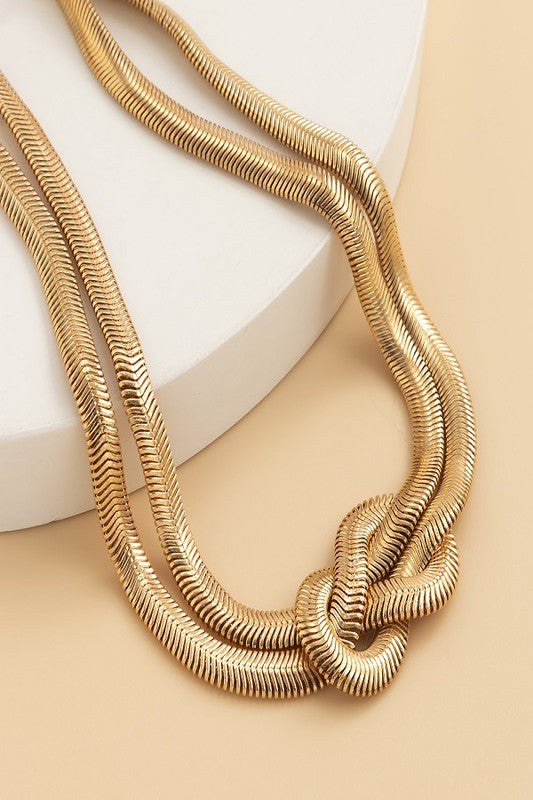 Silver Knotted Snake Collar Necklace