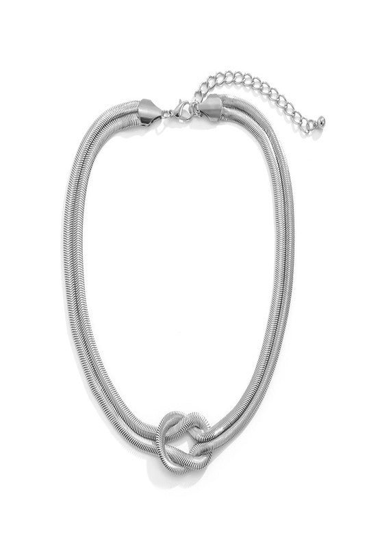 Silver Knotted Snake Collar Necklace