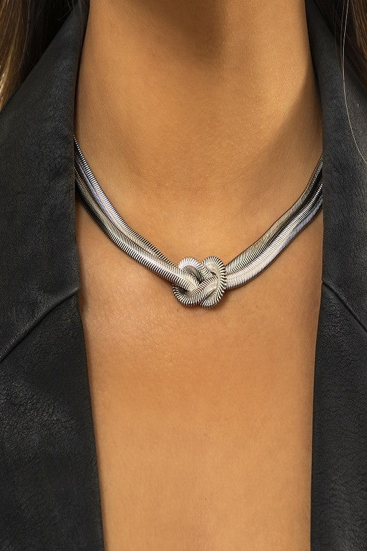 Silver Knotted Snake Collar Necklace