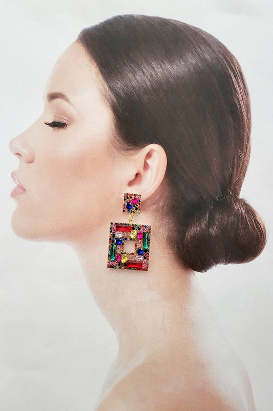 Multi Square Chandelier Drop Earrings
