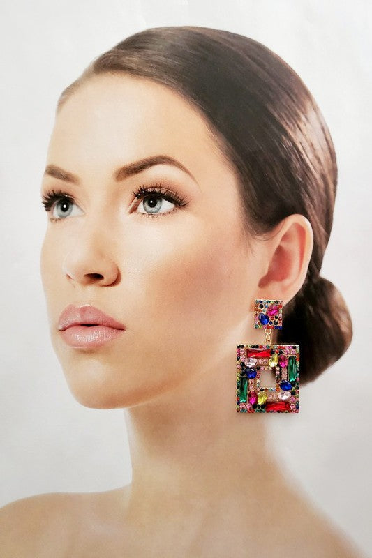 Multi Square Chandelier Drop Earrings