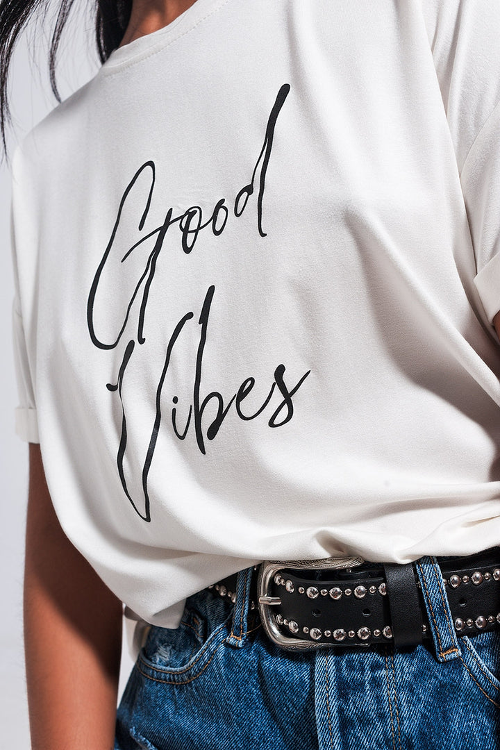 Good Vibes slogan tee in white