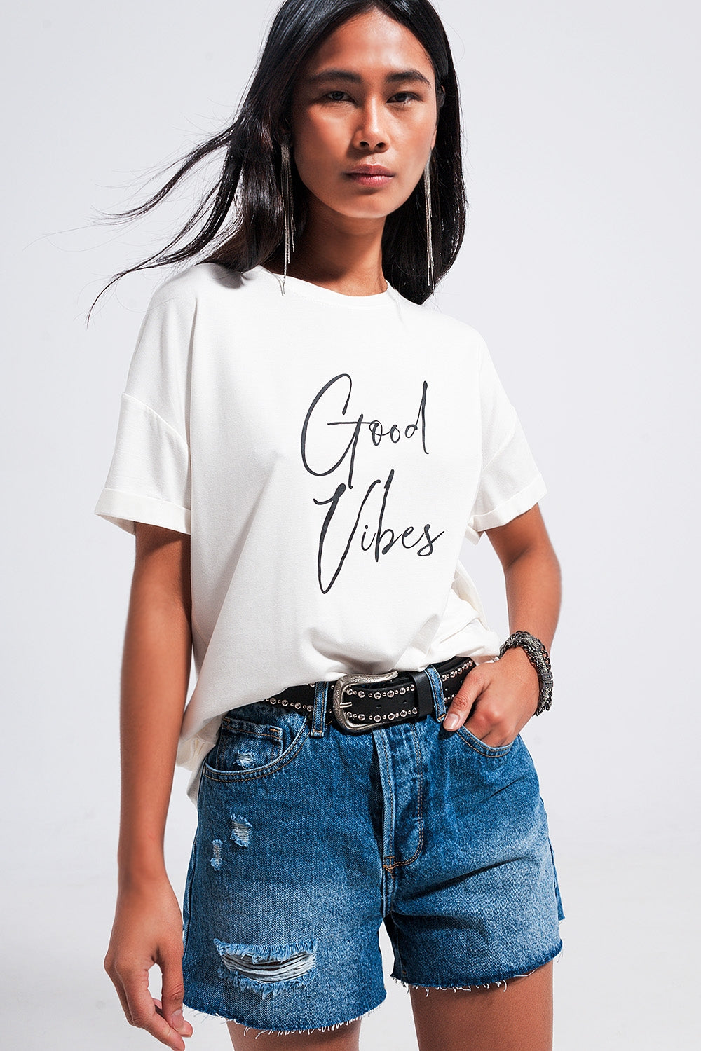 Good Vibes slogan tee in white